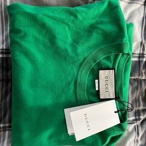 Authentic Gucci Men's Green Black Logo Stamp Back Oversize cotton jersey Tee T-S